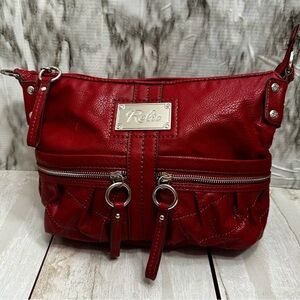 Relic Cherry Red Y2K Faux Leather Hobo Quilted Pocket Silver Accent Shoulder Bag
